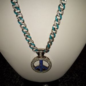 Brass chain with cz diamonds with peace sign charm
